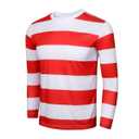 Adult Men Red and White Striped Tee Shirt Glasses Hat Outfit Suit Set Halloween Cosplay Costume Party Props (Large, Adult Men)