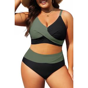 Tempt Me Plus Size Two Piece Swimsuit - Women High Waisted Bikini Set Tummy Control Bathing Suits, Size: 18 Plus