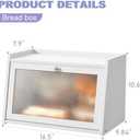 Large Farmhouse Bread Box with Window -White Natural Wood Bread Storage Container for Kitchen Countertop