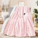 MAXEVE Heated Blanket Electric Throw 50"x60" Faux Rabbit Fur Blankets with 6 Heating Sets & 12 Hours Auto Off, Warm Gifts for Grandma Wife, ETL Certification (Pink)