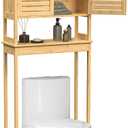 SONGMICS Over The Toilet Storage Cabinet, Bathroom Cabinet with Adjustable Inside Shelf and Bottom Stabilizer Bar, Space-Saving Toilet Rack, Natural Beige UBTS010N01