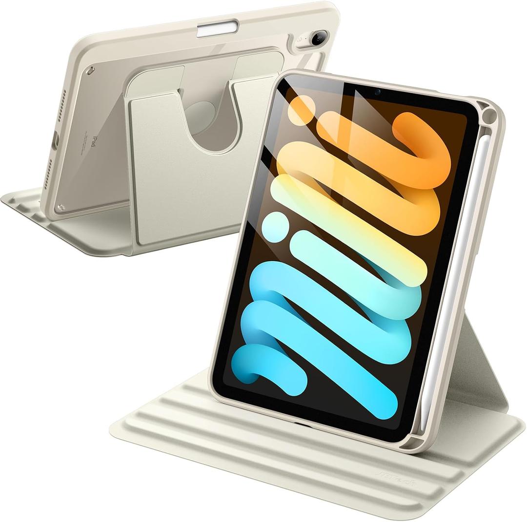 JETech Rotating Case for iPad mini (A17 Pro, 2024 Model, 7th Generation) / mini 6 (2021 Model, 6th Generation), 360 Degree Rotation Protective Stand Cover Clear Back (Starlight)