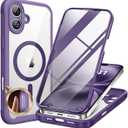 Miracase for iPhone 16 Case 6.1'', [Bubble Free] Full-Body Bumper Phone case with Built-in Full Glass Screen &Lens Protector,No Gap,Compatible with MagSafe,Drop Proof 16 Cover,Purple