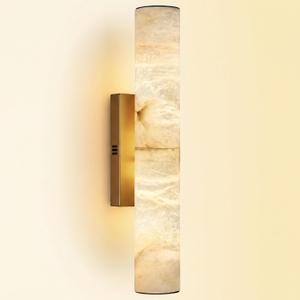 20" Alabaster Wall Sconce Hardwired, Spanish Natural Marble Sconces, Brass Bathroom Vanity Light, Dimmable Stone Wall Sconces Warm White, Linear Gold Alabaster Wall Light for Living Room Hallway, 1PC