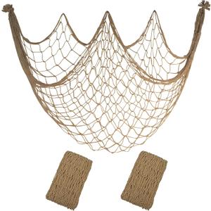 10x5 Feet X-Large Fishing Net Decor for Party - 2 Pack Brown Fish Net Decorations Under The Sea Hawaiian Pirate Beach Party Decorations, 3mm Cotton Fishnet Ocean Nautical Themed Wall Table Decor (Caramel)