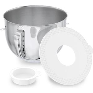 7QT Stainless Steel Mixer Bowl and Bowl Lid Covers for Kitchenaid Stand Mixers, Kitchen Aid Mixing Replacement Bowl for 7QT Lift Mixer with Handle, Dishwasher safe.