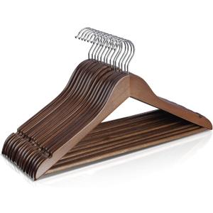 Wooden Hangers 10 Pack,Heavy Duty Wood Coat Hangers,with 360-degree HookSmooth Finish Wooden Clothes Hangers with Non Slip Pants Bar, Sturdy Clothes Hangers for Shirts,SuitWalnut (Walunt) Wooden Hangers 10 Pack,Heavy Duty Wood Coat Hangers,with 360-degree HookSmooth Finish Wooden Clothes Hangers with Non Slip Pants Bar, Sturdy Clothes Hangers for Shirts,SuitWalnut (Walunt)