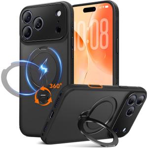 360 Spin Magnetic Stand for iPhone 17 Pro Max Case, Fit for MagSafe, All Around 4X Military-Grade Protection,Full Camera Protection,Anti-Slip Slim Phone Case for iPhone 17 Pro Max 6.9",Midnight Black
