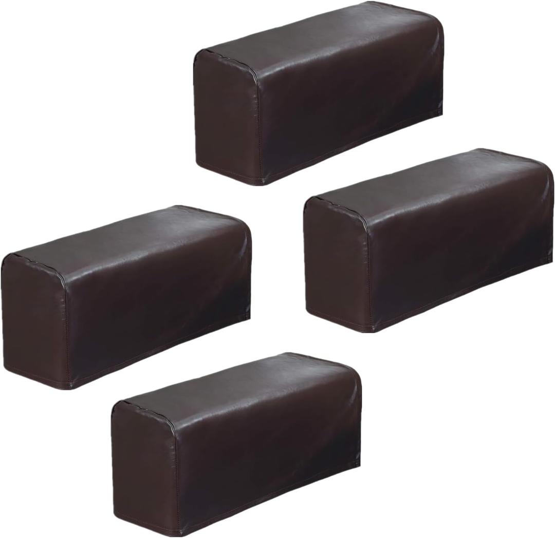 Set of 2 PU Leather Sofa Armrest Cover Anti-Slip Waterproof Furniture Armrest Protector Armchair Slipcovers for Recliner Sofa Chairs (4pcs Coffee)