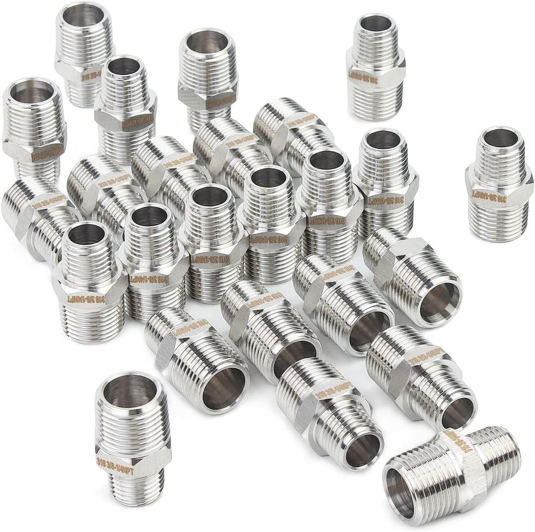 LTWFITTING Bar Production Stainless Steel 316 Pipe Hex Reducing Nipple Fitting 3/8" x 1/4" Male NPT Water Boat (Pack of 25) LTWFITTING Bar Production Stainless Steel 316 Pipe Hex Reducing Nipple Fitting 3/8" x 1/4" Male NPT Water Boat (Pack of 25)