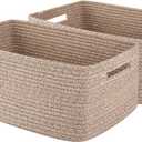 OIAHOMY 2-Packs Large Baskets for Organizing, Storage Basket for Shelves Clothes, Towels, Nursery, Toy Box, Woven Rope Basket for Living Room, Laundry, Bedroom, 15.75 * 11.81 * 7.09 IN, Brown