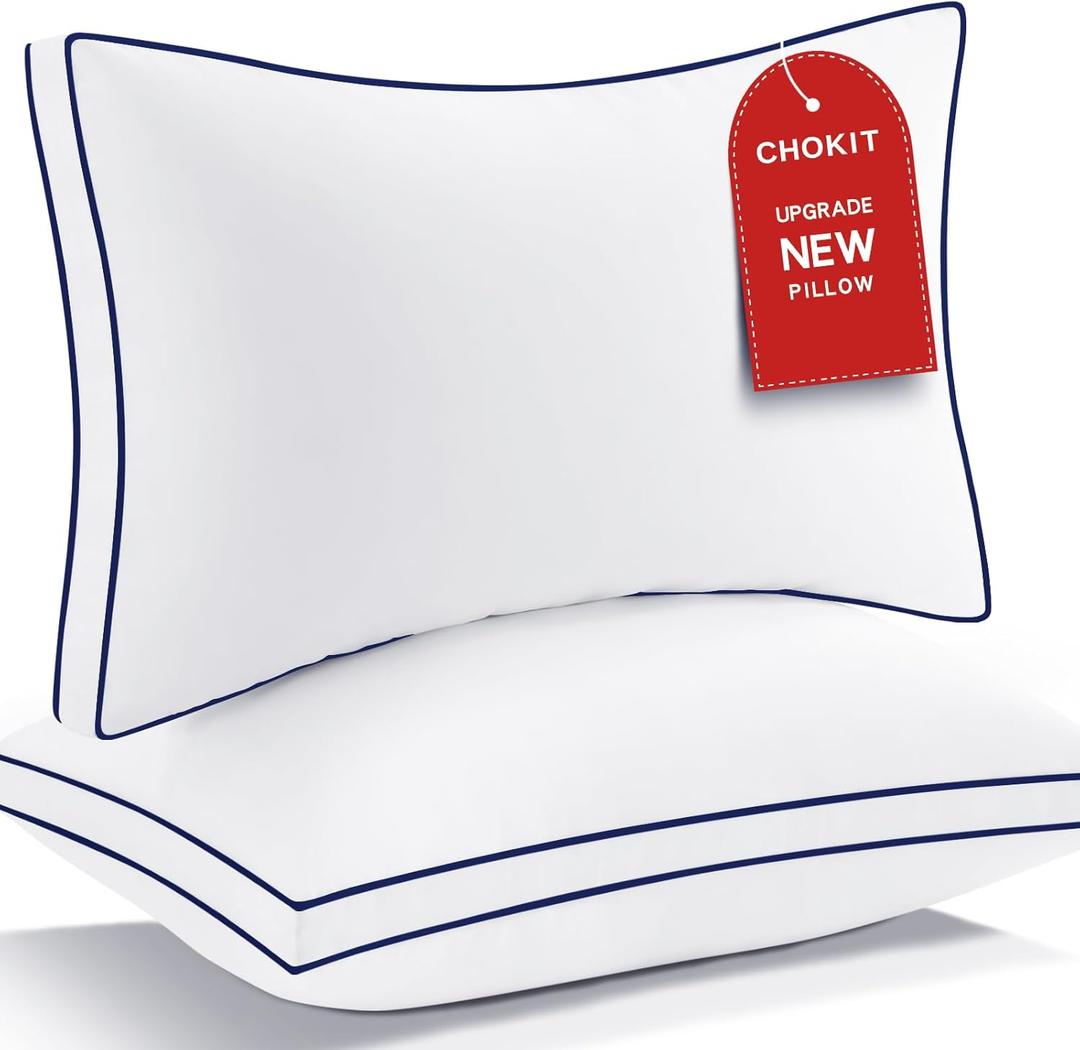 Premium Pillows King Size Set of 2, Fluffy and Supportive 7D Down Alternative Bed Pillows, Luxury Soft Hotel Quality Gusseted Pillow for Side Back Stomach Sleepers, Relief Neck Head and Shoulder Pain (Blue Edge)