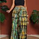 Women's Plus Size High Waisted Palazzo Pants Boho Wide Leg Smocked Vacation Baggy Trousers (XL)