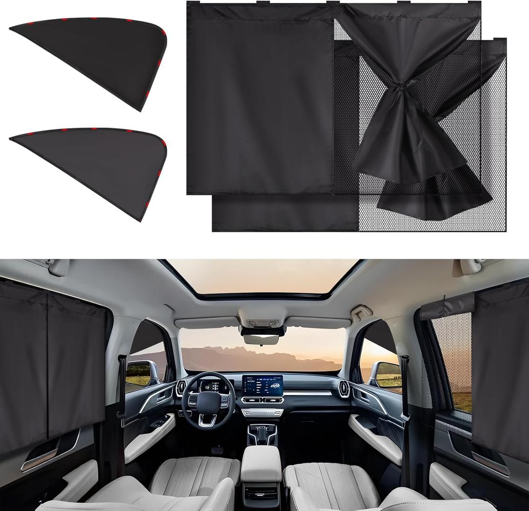 XCBYT Car Window Shades for Side Window Car Sun Shade Baby with Double Layer Blackout Half-See Options, Car Curtains for Blocking UV, Heat and Safe Driving (4 PCS) (CL-SJ-HJ 4PCS)