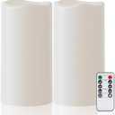 Amagic 2 Pack 8" x 4" Outdoor Plastic Electric flameless Candles with Remote Control and Timer, Battery Operated Flickering LED Pillar Fake Candle for Home, Wedding Decor, Ivory