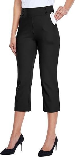 Willit Women's Capri Pants Dress Yoga Capri Stretch Business Work Casual Capris Straight Leg Office Pants 21", Size 3XL