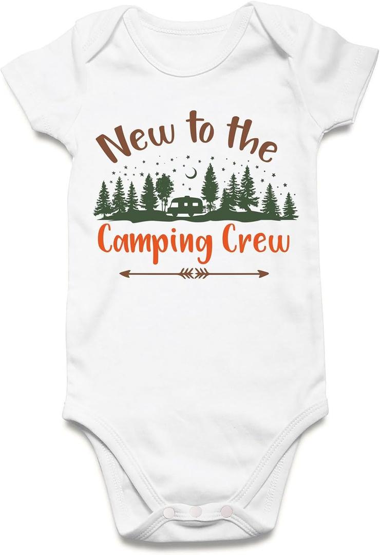 Vieille Baby Boys Girls Bodysuit Short Sleeve Romper Jumpsuit Outfit 0-12 Months (6-9 Months, New to the Camping Crew)