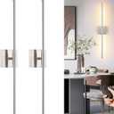 30 Inch Sand-Nickel Battery Operated Wall Sconces Set of Two, Dimmable Wall Sconces with Remote Control, Rechargeable Sconces, LED Wireless Wall Lights for Bedroom, Living Room, Bathroom