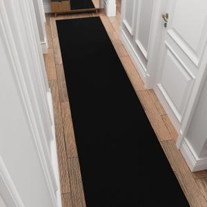 Ottomanson 3x14 Non Slip Extra Long Hallway Runner Rug with Rubber Backing - Solid Modern Kitchen Rug for Bedroom or Living Room, Black, 2'7" x 14'