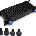 16 Row AN10 10AN Transmission Oil Cooler Kit Stacked Plate With 6AN 8AN Adapter Universal Engine Transmission British Radiator Oil Cooler Condenser Aluminium Alloy Black