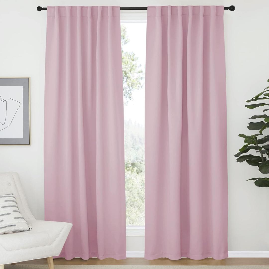 Blackout Curtain Panels for Girls Room Baby Pink 52W 84L 2 Panels Noise Reducing Back Tab Blackout Draperies by NICETOWN, Baby Pink, 52"W x 84"L (Pack of 2)
