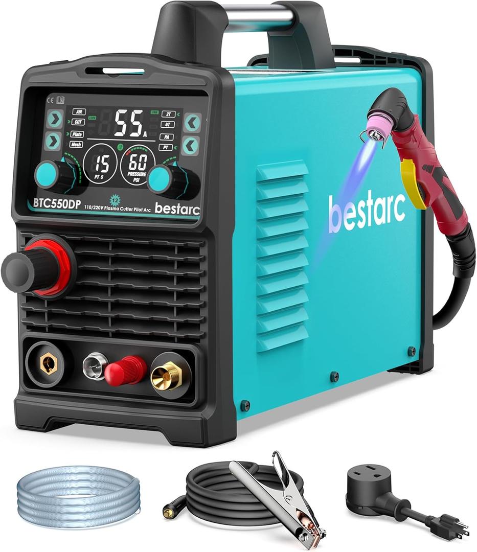 bestarc Plasma Cutter, [Pilot Arc][Large LED Display][Air Sensor] 55A bestarc Plasma Cutter Machine 110/220V Dual Voltage, 1/2 Inch Clean Cut 4/5 Inch Max Cut, Post Flow Mesh, 2T/4T for Beginners DIY
