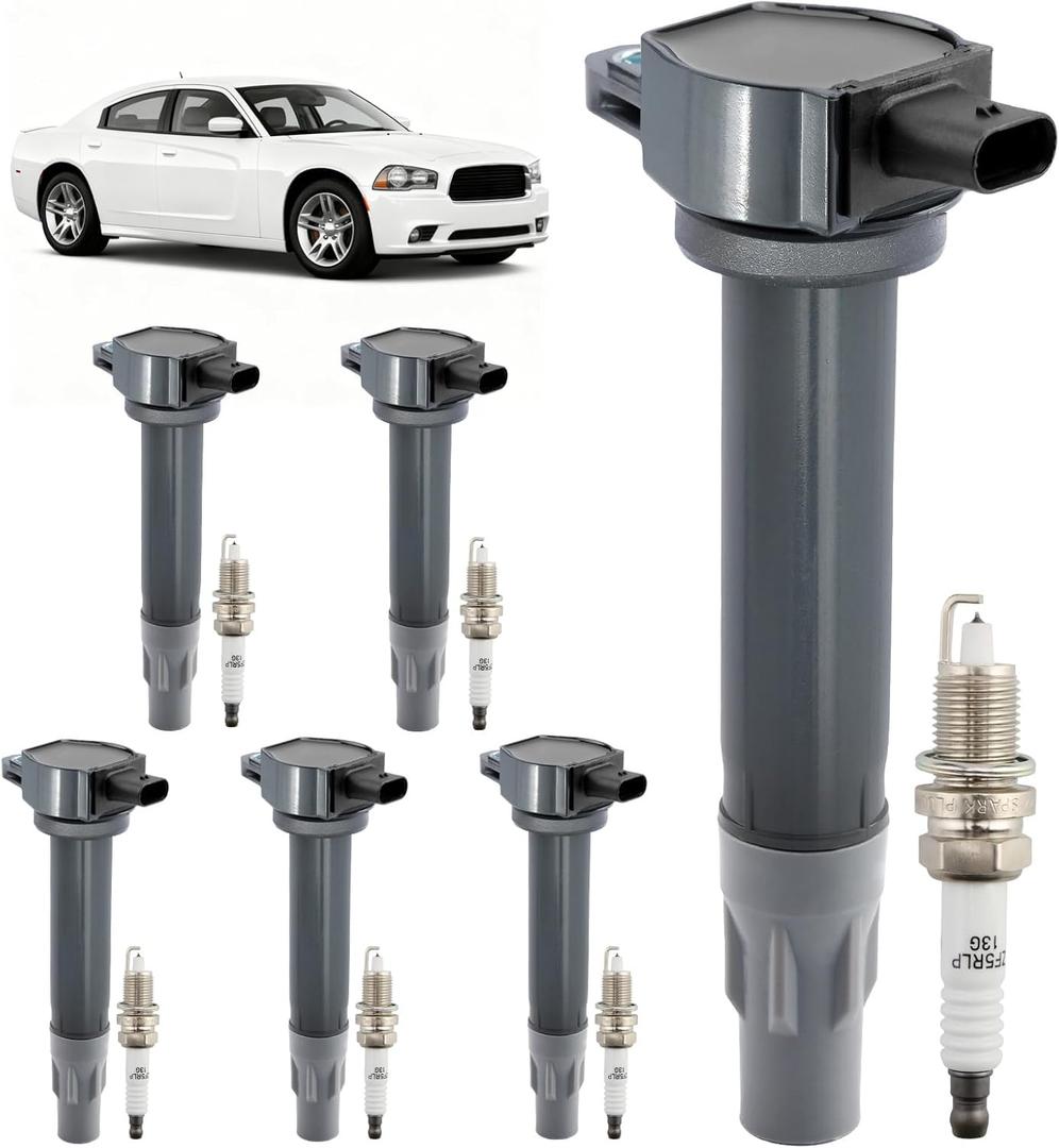 Ignition Coil Packs & Iridium Spark Plugs (Set of 6), Compatible with Dodge Charger/Avenger/Grand Caravan/Journey, Chrysler Town & Country/300, Volkswagen Routan & More, Replaces# UF502, 4606869AB