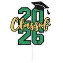 Class of 2026 Cake Topper, Congratulations Decor, Congrats Grad Decorations, 2026 Graduation Party Decorations Supplies Green Gold Glitter