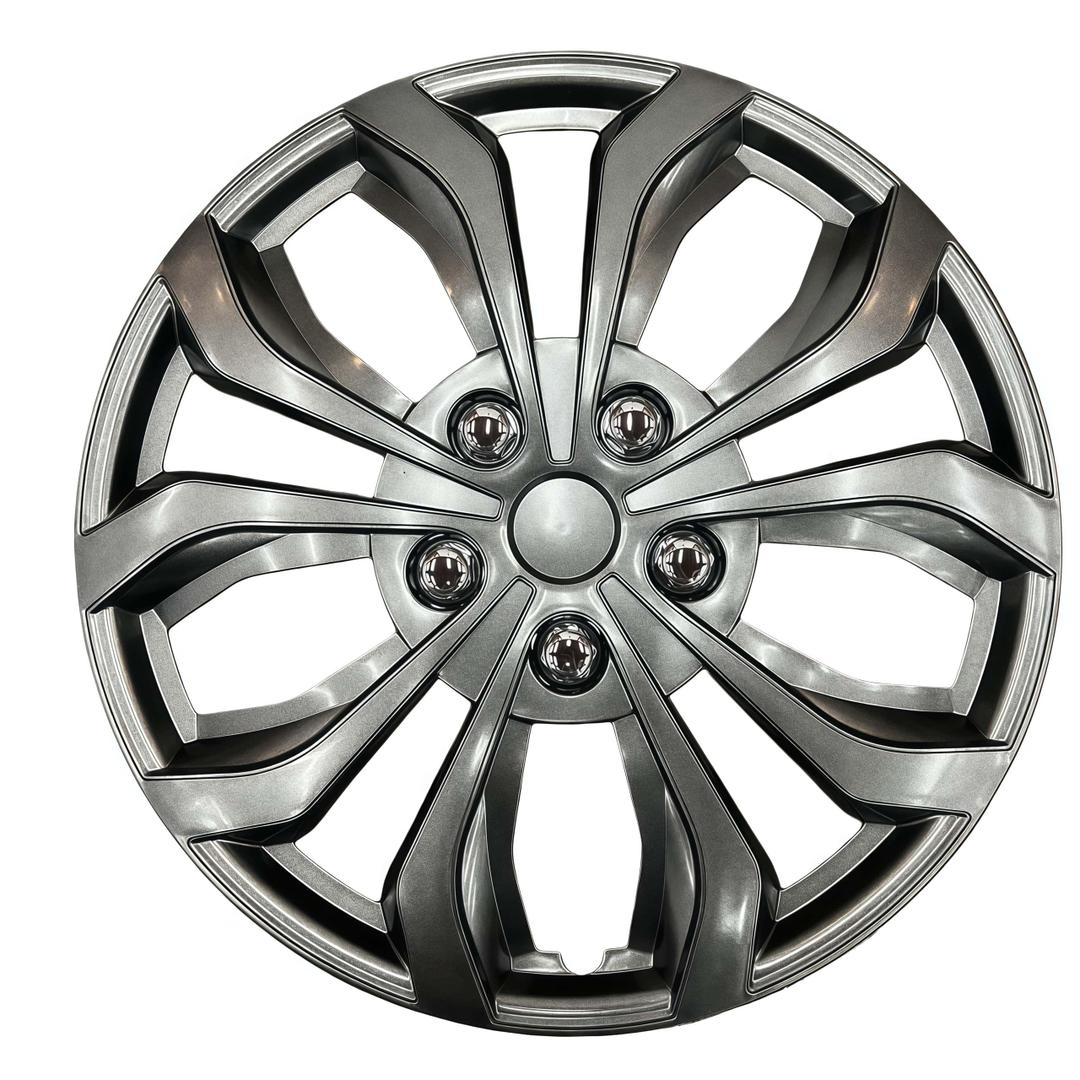 Universal Hubcaps for Steel Wheels, Snap-On Wheel Covers with Adjustable Steel Retaining Ring, Durable ABS, Patent Design (Gunmetal Gray, 15-inch)