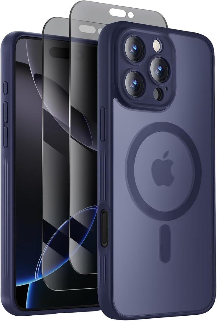 Symcele Designed for iPhone 16 Pro Case, Compatible with MagSafe, with Privacy Screen Protectors X2, [Camera Protection] [15FT Military Drop Protection] Shockproof Phone Case, 2024, Navy Blue
