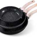 CAROTE Non Stick Frying Pan Skillet Set, Omelet Pan, Healthy Non Toxic Granite Chef Pan, Induction Compatible Egg Frying Pan with HeatResistant Handle, PFOAFree,Black, 8"+10"+12"