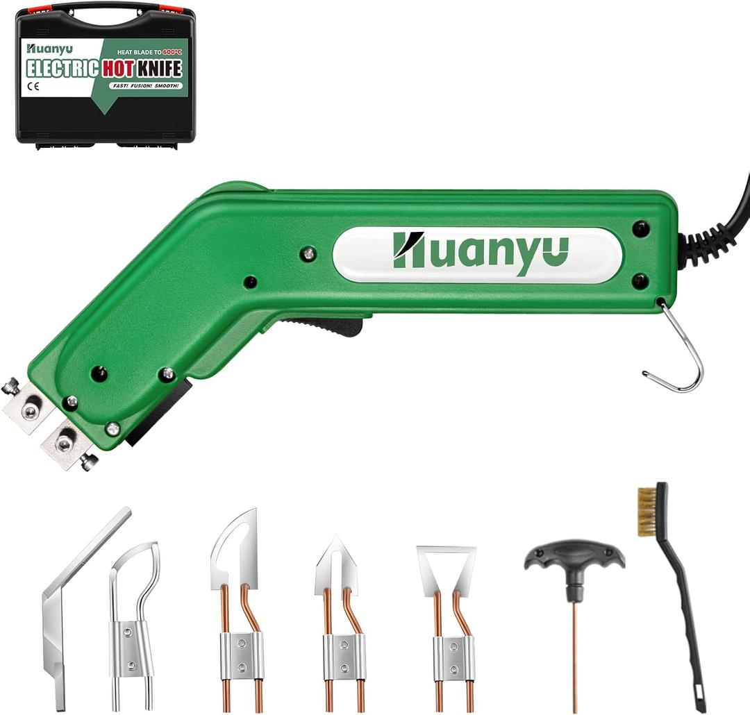 Huanyu Electric Hot Knife Rope Cutter Fabric Cutting Tool Kit 4 Blades Pro Fabric Cutting 600 C Heat Cutter 100W Heat Sealer for Sponge Cloth Board Webbing Continuous Working