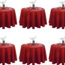 VidaFete Tablecloth 6 Pack 120inch Round Table Cloth Polyester, Stain Wrinkle Resistant Polyester Dining Table Cover for Kitchen Dinning Party Wedding Round Tabletop Buffet Decoration(Red)