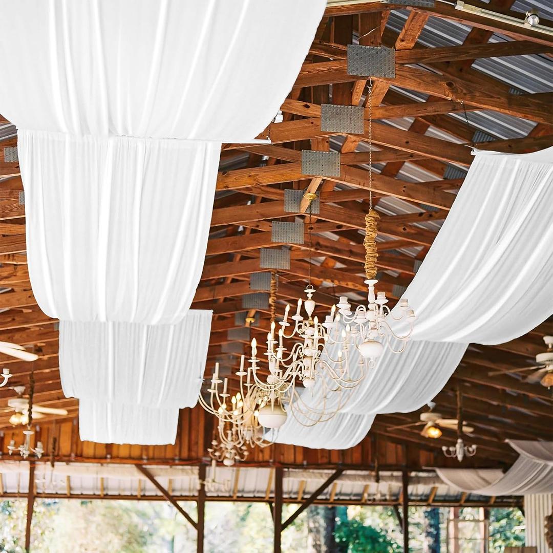 6 Panels White Ceiling Drapes for Wedding, 5ftx20ft Ceiling Drapes Smooth Satin Fabric Curtain Wedding Arch Draping Fabric Romantic Ceiling Decorations for Weddings Party Ceremony Stage