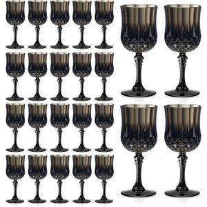 XUWAIDSGN 7oz Plastic Vintage Wine Glasses Drinking Glasses Unbreakable Wedding Glassware Crystal Water Goblets Reusable Drinkware Vintage Champagne Flutes (24, Black)
