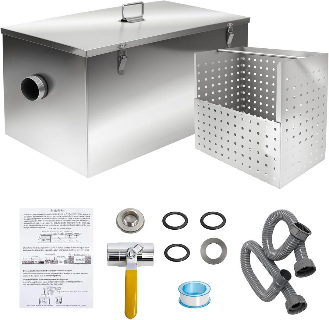 25lbs Commercial Grease Trap for Home Restaurants Under Sink, Stainless Steel Interceptor
