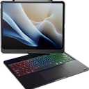 doqo Keyboard case for iPad Air 13 inch(M3/M2),iPad Pro 13(M5 2025/M4 2024),iPad Pro 12.9(6th/5th/4th/3rd Gen) Case with Keyboard 360 Rotatable with Trackpad 7 Color Backlight Pencil Holder Black