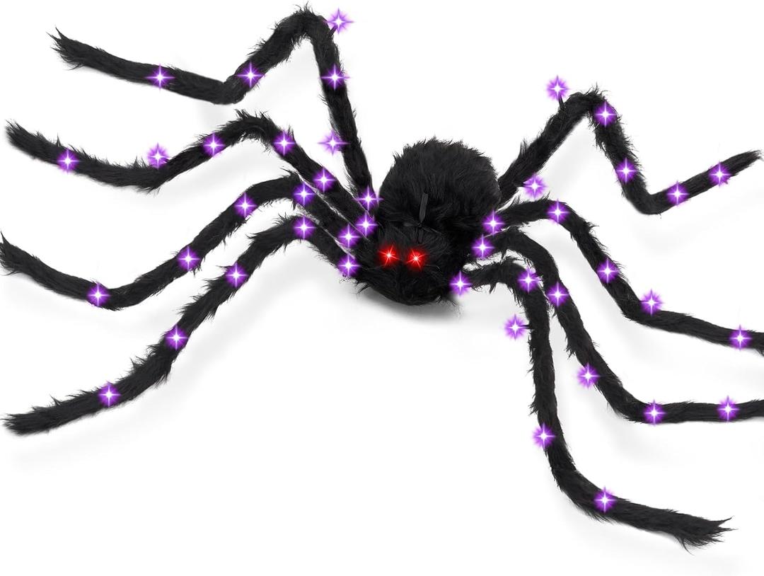 Halloween Decorations Giant Spider - Large Light Up Spider 78IN 44 Purple Lights & 2 Red Eyes, Bendable Metal Legs, 8 Light Modes - Halloween Decor for Outdoor Yard Party Haunted House