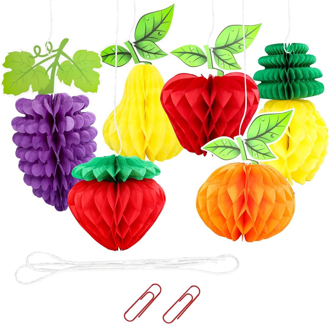 Gyufise 6Pcs Fruit Honeycomb Centerpieces Hawaiian Summer Fruit Table Toppers Tropical Fruit Party Decorations Pineapple Strawberry Grape for Hawaiian Luau Fruit Themed Party (Multi)
