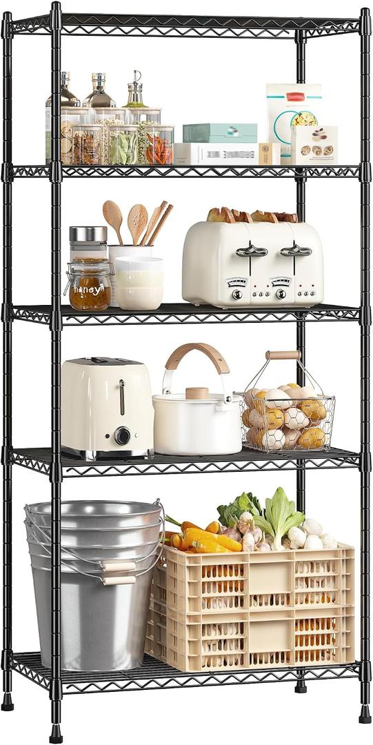 5-Tier 1010LBS Adjustable Narrow Storage Shelves, for Kitchen, 13.6"D x 21.5"W x 59.4"H