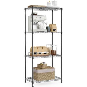 IZEUK 4-Tier Black Steel Storage Shelves, Heavy Duty Utility Wire Rack Organizer for Kitchen, Office, Home, 1000 lbs, 13.7" D x 23.6" W x 53.4" H