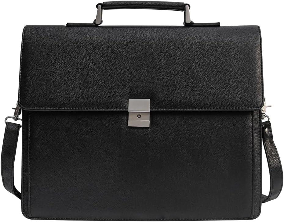 Mens Leather Briefcases Office Attorney Attache Case Ideal Gift Messenger Bag w/Padded Compartment for Laptop, Black (Black - Fits 15.6" Laptop)