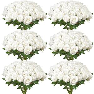 VEVOR Artificial Flowers, 120 pcs Real Looking White Foam Fake Roses Bulk, White Faux Bridal Shower with Stems for DIY Wedding Bouquets, Home Centerpieces Arrangements, Party Tables Decorations
