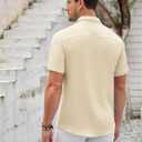 COOFANDY Men's Casual Shirt Short Sleeve Button Down Summer Beach Textured Shirt (Beige, XXL)