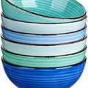 vancasso Bonita 27 Oz Cereal Bowls Set of 6, Blue Ceramic Bowls for Kitchen, 6 Inch Soup Bowls, Dishwasher & Microwave Safe