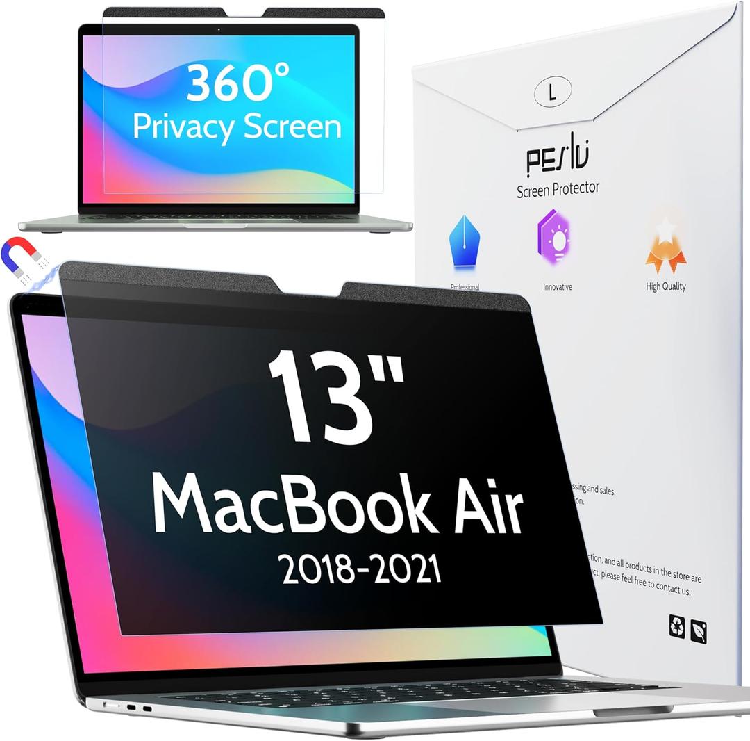 Peslv Magnetic 360 Privacy Screen for Macbook Air 13 Inch (2018-2021, M1), Removable Matte Anti Glare Blue Light Protector 4 Way Private Security Filter for 13.3" Mac Laptop Computer