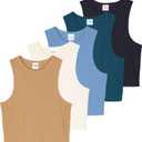 Real Essentials 5 Pack: Womens Ribbed Crop Tank Tops Sleeveless Racerback Workout, Yoga, Athletic & Casual Shirts (Medium, Set 6)