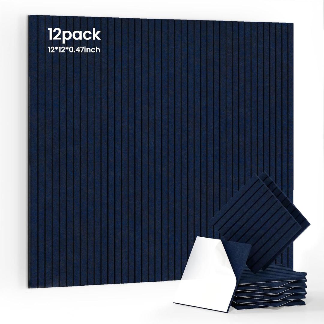 12 Pack Self-Adhesive Acoustic Wall Panels-Starry Blue | 0.47" Thick High Density Soundproof Panels for Recording Studio Office Living Room