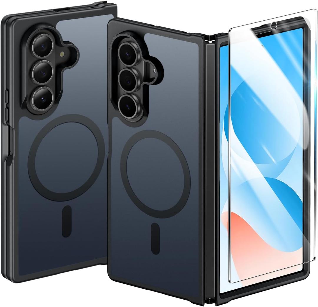 FNTCASE for Samsung-Galaxy Z-Fold-7 Magnetic Case: Translucent Matte Textured Military Grade Drop Protection Cell Phone Cover - Slim Rugged Durable Shockproof Protective Bumper Cases (Black 8.0 inch)