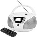Portable CD Player Boombox with Bluetooth, FM Radio, USB Playback, Stereo Sound, Remote Control, Home Stereo Music System for Seniors and Family Gatherings (White)